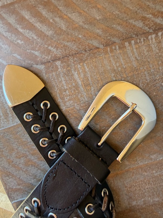PAIGE Black Leather Grommet Belt with Silver Buckle M main image 9
